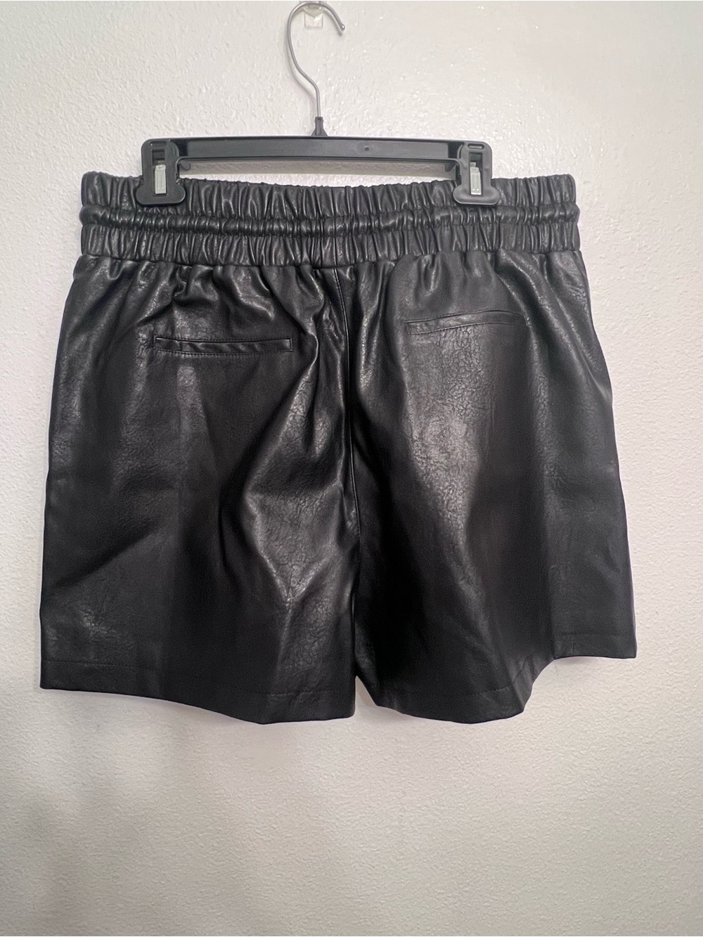 High Waist Black Faux Leather Drawstring Women’s Shorts - Picture 6 of 10